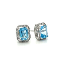 Blue Topaz & Diamond Halo Earrings