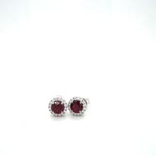 14KW Garnet & Diamond Halo Stud Earrings