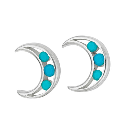Crescent Moon Stud Earrings w/ Turquoise