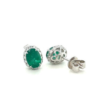 Oval Emerald & Diamond Halo Stud Earrings