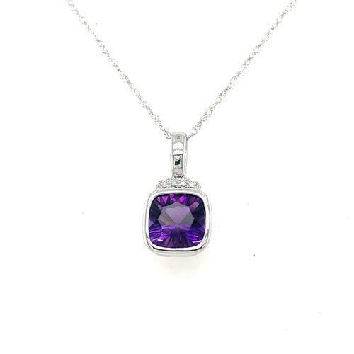 White Gold Amethyst & Diamond Necklace