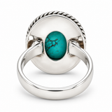 Silver Oval Turquoise Ring with Rope Detail