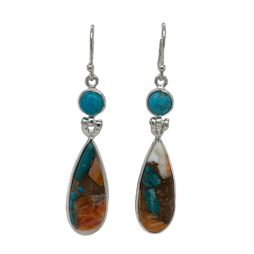 Round Turquoise & Oyster Turquosie Dangle Earrings