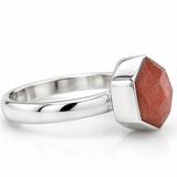 Sterling Silver Hexagon Peach Moonstone Ring