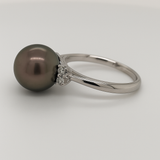 18K White Gold Tahitian Pearl & Diamond Ring