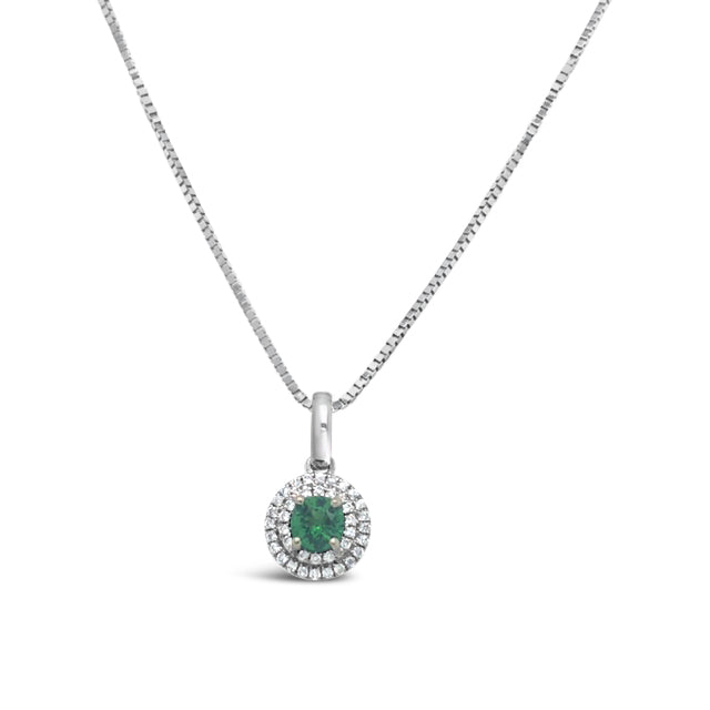 14KW Tsavorite Garnet Halo Pendant