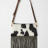 Large Black & White Cowhide Fringe Crossbody Bag