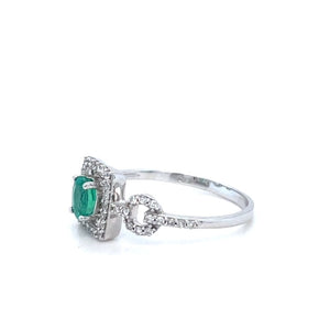 14KW Emerald and Open Diamond Halo Ring