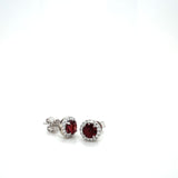 14KW Garnet & Diamond Halo Stud Earrings