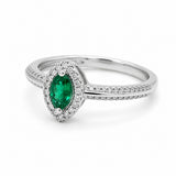 White Gold Emerald & Diamond Halo Ring