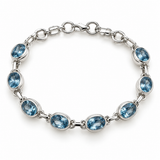 Silver Oval Blue Topaz Station Bracelet