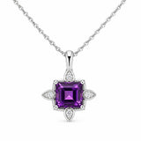 Square Amethyst & Diamond Necklace