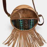 Brown & Blue Cowhide Leather Purse w/ Fringe