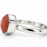 Sterling Silver Hexagon Peach Moonstone Ring