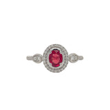 14KW Twisted Band Ruby w/ Diamond Halo Ring