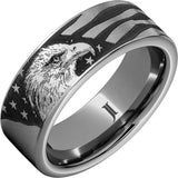 The American Eagle – Rugged Tungsten™ Ring With Bald Eagle and American Flag Engraving