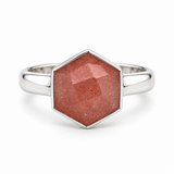 Sterling Silver Hexagon Peach Moonstone Ring