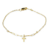 Yellow Gold Cross Paperclip Chain Bracelet