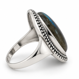Sterling Silver Oval Labradorite Ring with Beaded Detail
