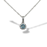 14K White Gold Aquamarine & Diamond Halo Pendant