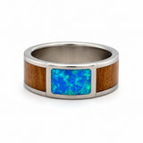 Men's Titanium Koa Wood and Opal Ring