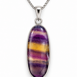 Sterling Silver Elongated Oval Banded Fluorite Pendant