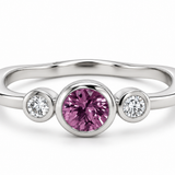 18K White Gold Pink Sapphire & Diamond Three-Stone Ring