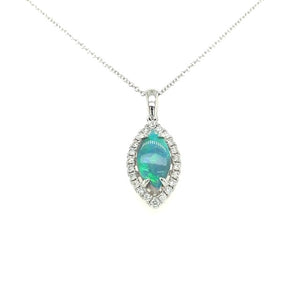 14KW Marquise Opal & Diamond Halo Necklace