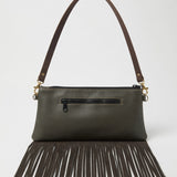 Black & White Cowhide with Olive Fringe