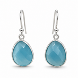 Silver Large Pear-Shaped Blue Chalcedony Dangle Earrings