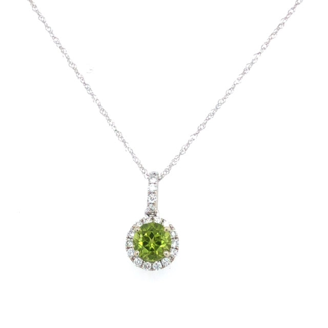 14KW Peridot & Diamond Halo Necklace