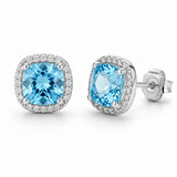 White Gold Aquamarine & Diamond Halo Stud Earrings
