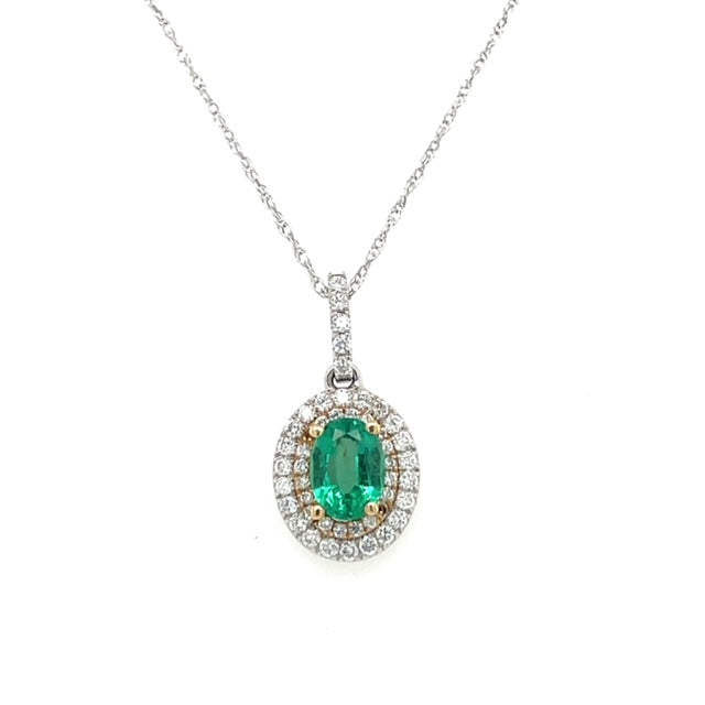 Double Halo Emerald & Diamond Necklace