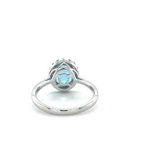 14KW Blue Topaz & Diamond Halo Ring