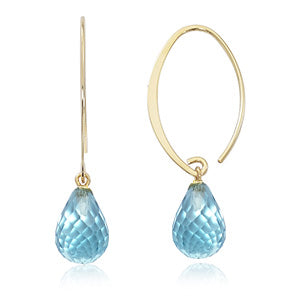 14KY Small Simple Sweep Blue Topaz Earrings