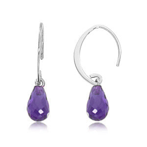 Small Simple Sweep Amethyst Earrings in White Gold