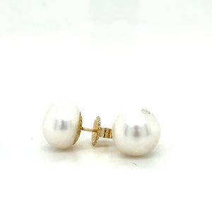 14KY Button Pearl Stud Earrings