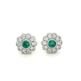 Emerald & Diamond Flower Stud Earrings