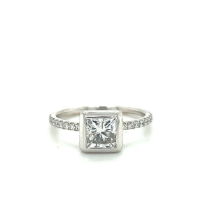 14KW Cushion-Cut Bezel Diamond Engagement Ring