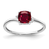 Rhodium-Plated Sterling Silver Lab-Created Ruby & Diamond Ring