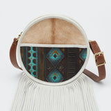 White Cowhide Leather Purse w/ Fringe