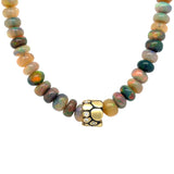 Black Ethiopian Opal Necklace w/ 18KY Boulder bead & Diamonds