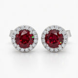 14KW Garnet & Diamond Halo Stud Earrings