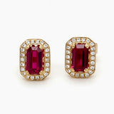 Emerald-cut Ruby & Diamond Halo Stud Earrings