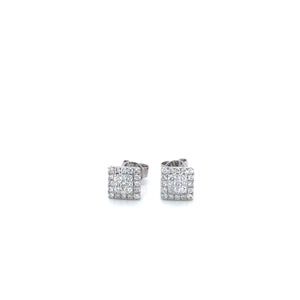 14KW Square Diamond Cluster Earrings