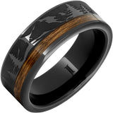 Black Diamond Ceramic™ Mountain Forest Ring with Bourbon Barrel Wood Inlay