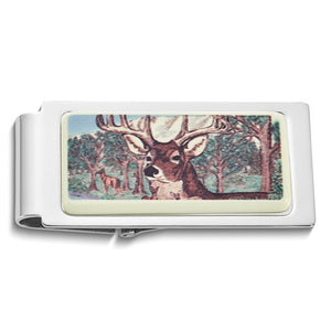 Silver Tone Deer Hinged Money Clip