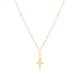 14K Yellow Gold Cross Paperclip Necklace