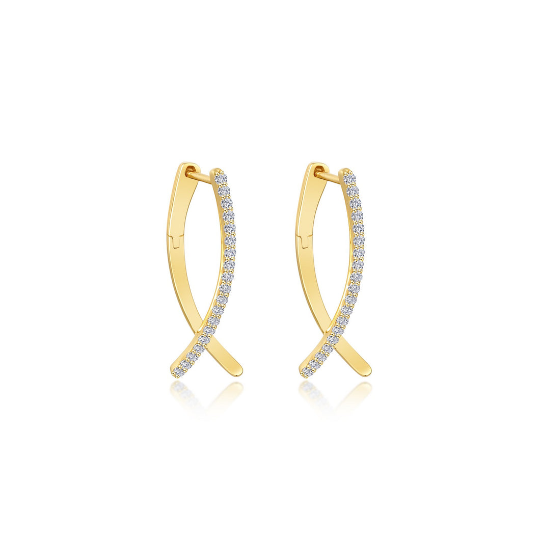 Gold Plate Crossover Oval Hoop Earrings