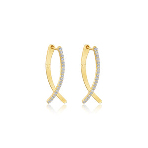 Gold Plate Crossover Oval Hoop Earrings